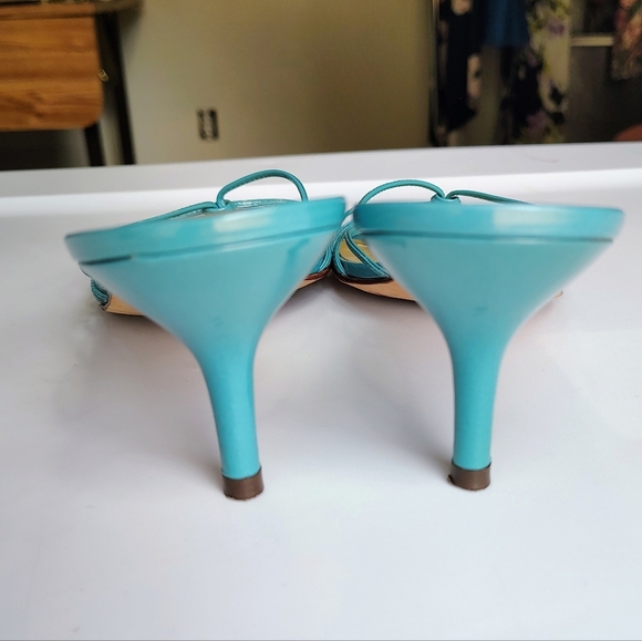 Ann Taylor women's leather strappy stiletto heel sandals,slip-on Turquoise 8.5M, - Picture 7 of 17